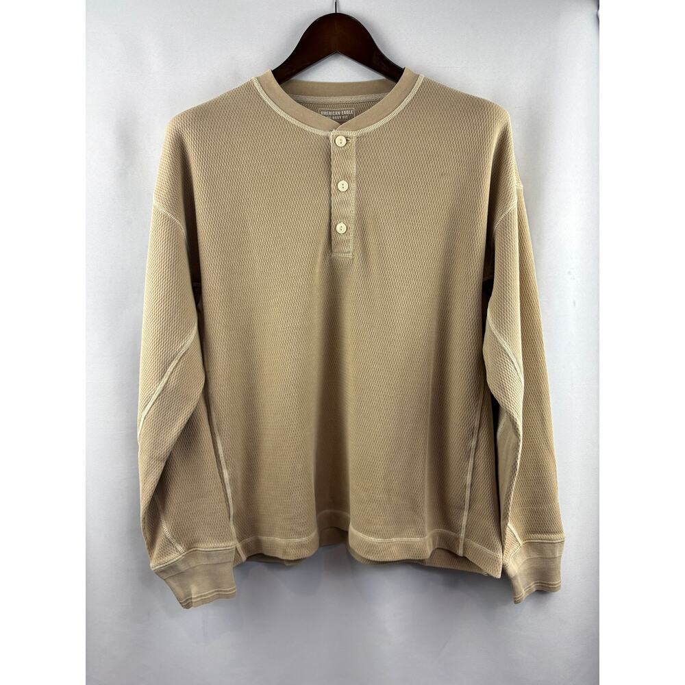 Men’s American Eagle Medium Beige Brown Long Sleeve Henley